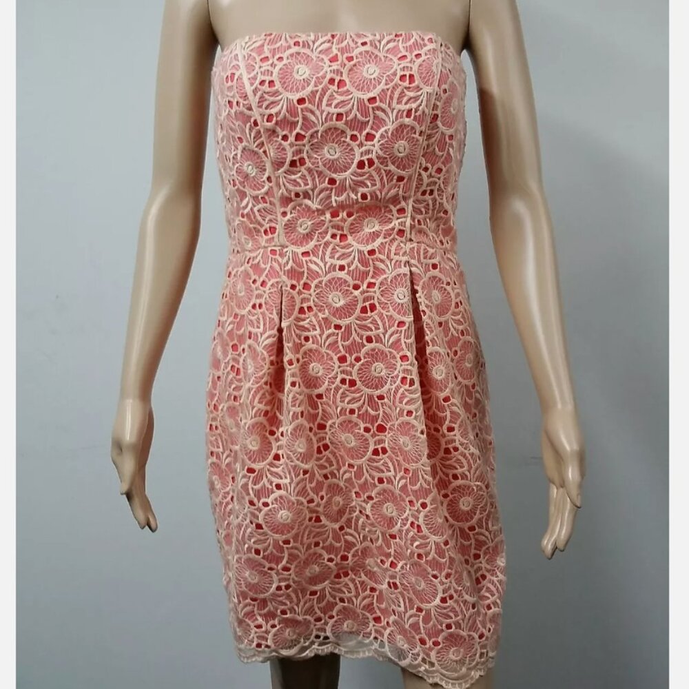 Jessica Simpson - Size 10 - Strapless Floral Lace Blush Dress - Orange